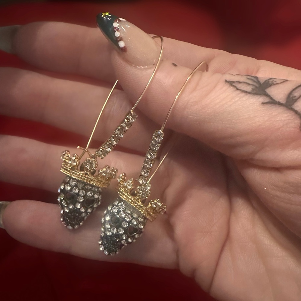 Betsey Johnson Gold and Silver Skull Crown Earrings